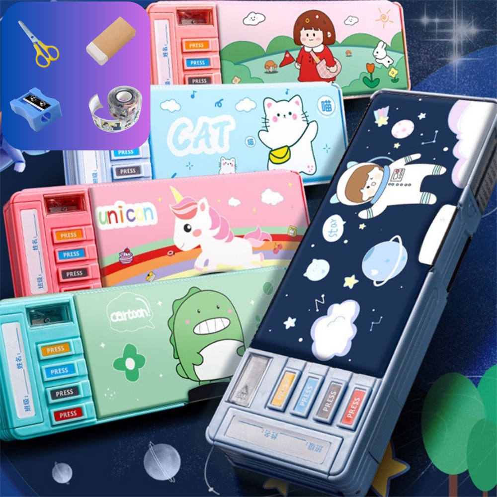 

gk Estation - Tempat Pensil Multifungsi Motif Unicorn / Dinosaurus / Astronot Untuk Anak Kartun