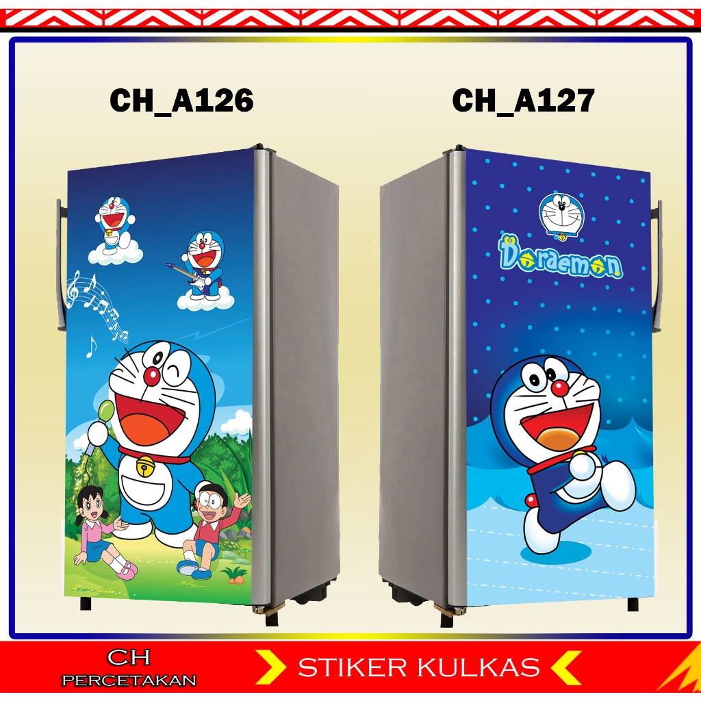 STIKER KULKAS 1PINTU, STIKER KULKAS 2PINTU, WALLPAPER KULKAS MOTIF DORAEMON