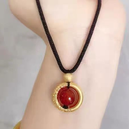 FEATHER HONGKONG - ( KALUNG TALI 60CM ) - ( GIOK MERAH ) - Kalung Liontin Couple Wanita Necklace Cou