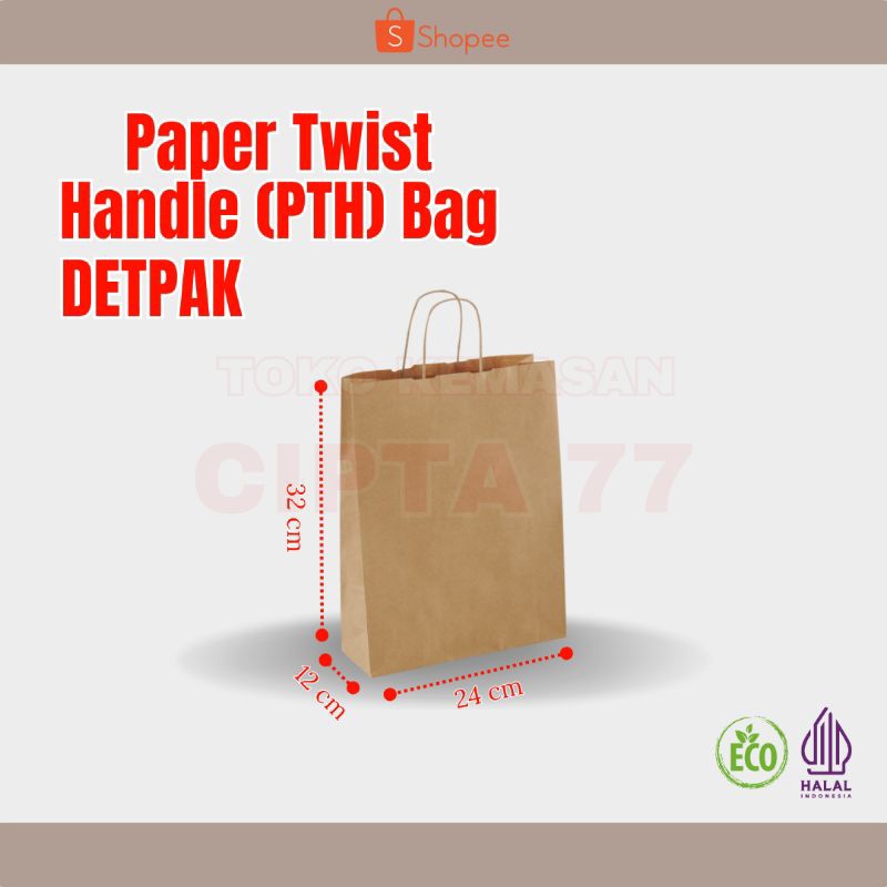 

Paper Bag Handle / Kantong Kertas Belanja / Paper Twist Handle Bag Detpak Isi 25pcs
