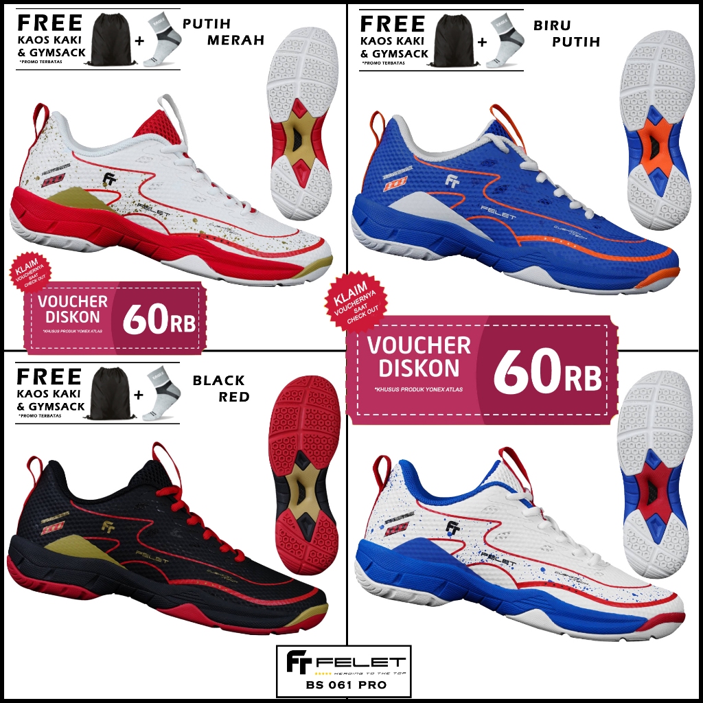 Sepatu Badminton Felet BS 061 Pro Original Sepatu Bulu Tangkis Felet