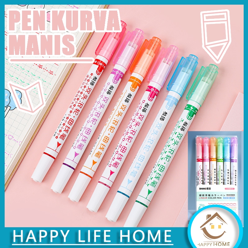 

6PCS Pulpen Highlighter Roll Garis Warna Bermotif / Spidol Garis Line Marker / Pena Garis Warna Bermotif