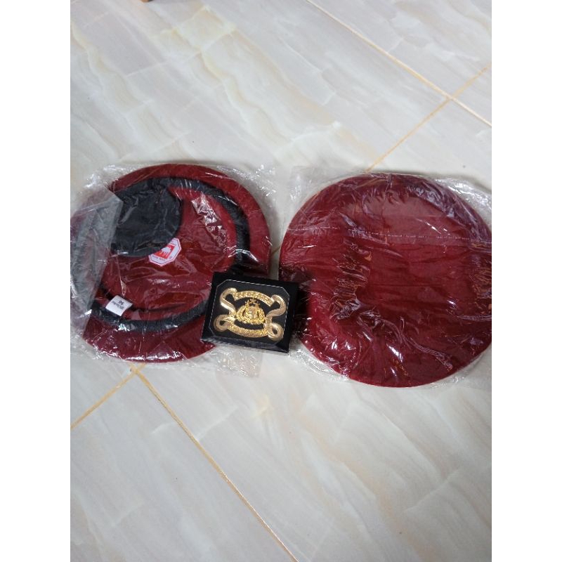 jual terbaru baret reskrim camel + emblem | jual baret merah maroon + emblem