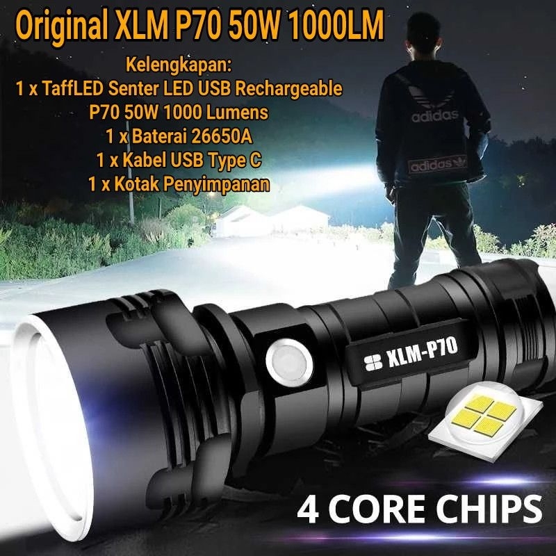 Senter LED Charger XLM P70 50W Super Terang Jarak Jauh Original