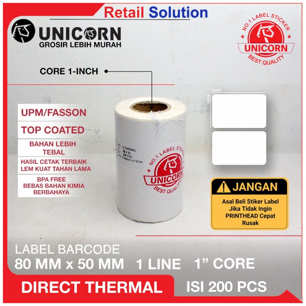 

Label Stiker Thermal 80x50 mm / 80 x 50 mm / 80x50mm 200pcs Coreless