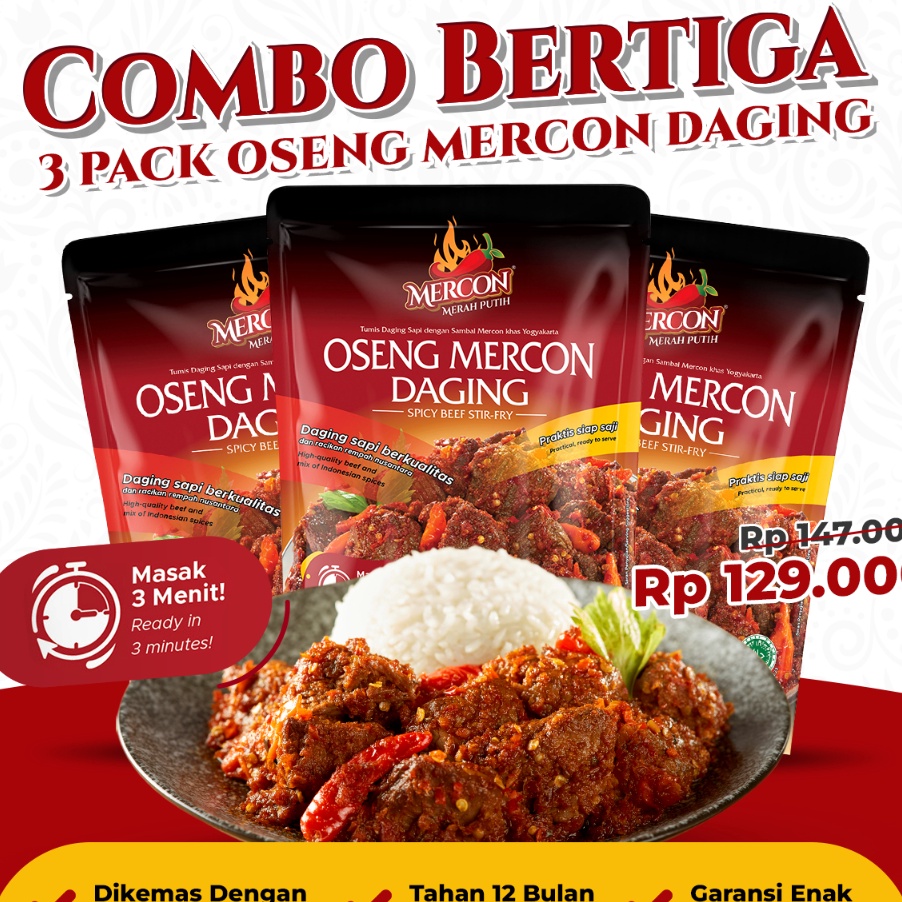 

TIPE XQX159 [GRATIS SAMBAL MERCON - 100 PEMBELI PERTAMA SAJA] Mercon Merah Putih - Hemat Combo Bertiga || 3 x Oseng Mercon Daging