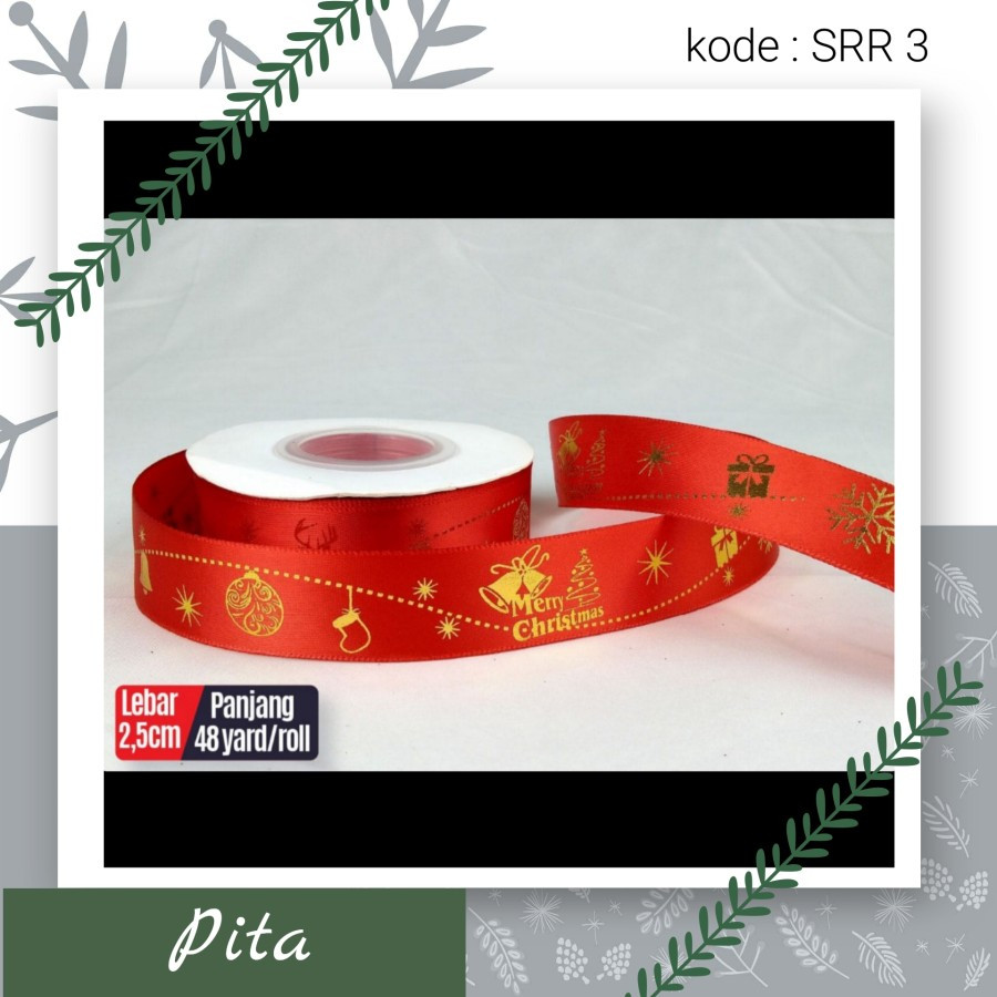 

Pita Natal Merry Christmas Red 3 Pita Hiasan Dekorasi Natal Xmas Ukuran Pita 2.5cm x 25 yard per roll