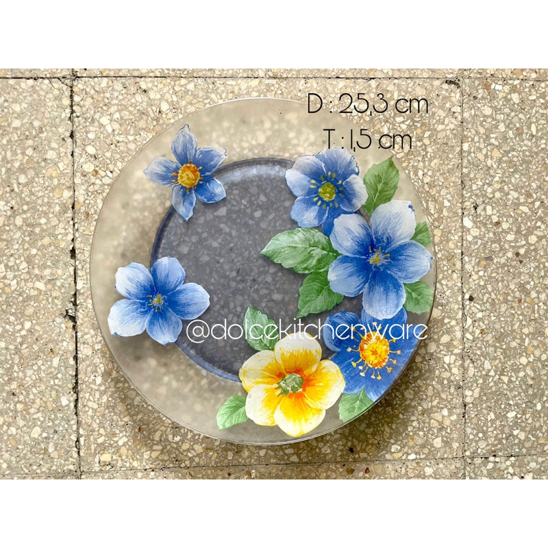 Piring Saji Ceper Makanan Kembang Warna Bening Doff Kaca 25 cm