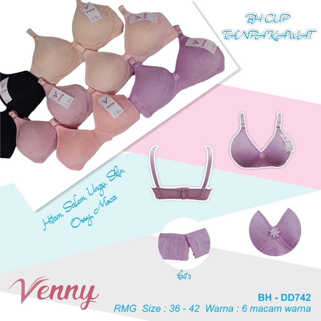 Venny - Bh Cup Tanpa Kawat Busa Standar Size 36 - 42 BH - DD742