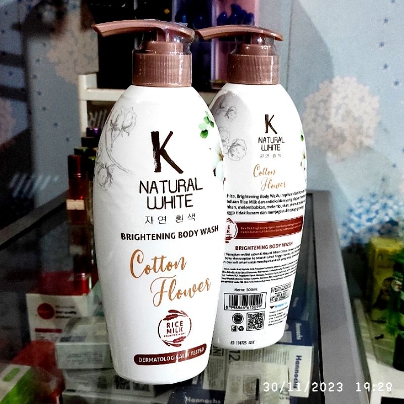 K Natural White Brightening Bodywash Pump 500ml Cotton Flower With Rich Milk