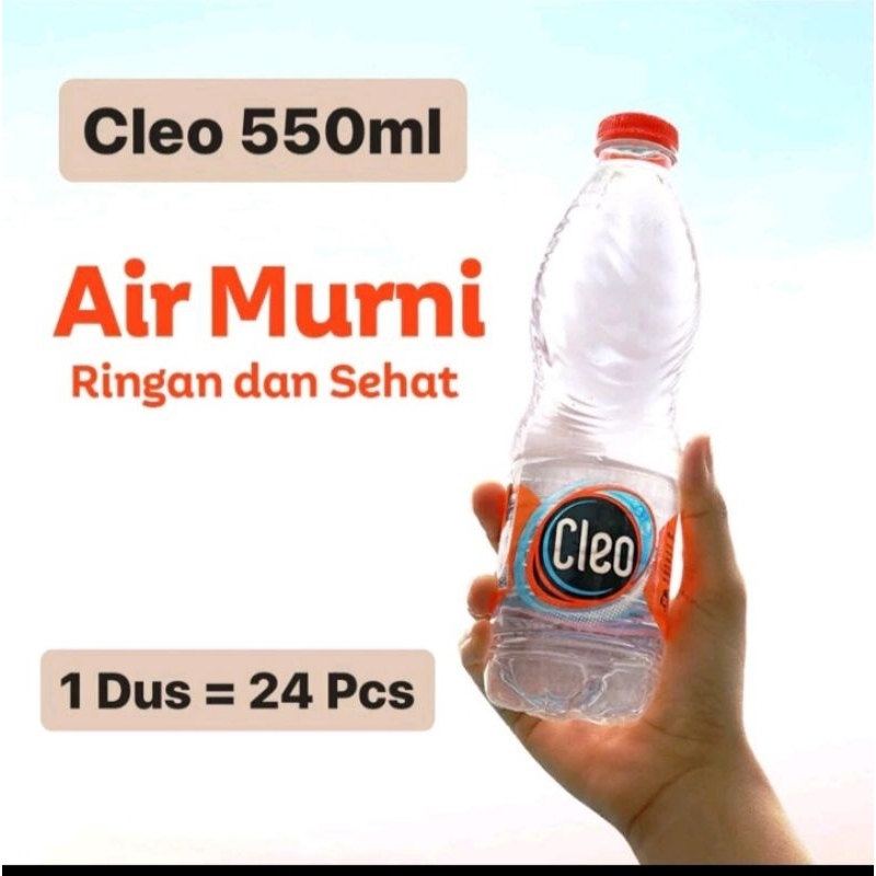 Cleo Botol 550 Mili isi 24. Minuman murni sehat. Cocok untuk acara acara. Isinya lebih banyak