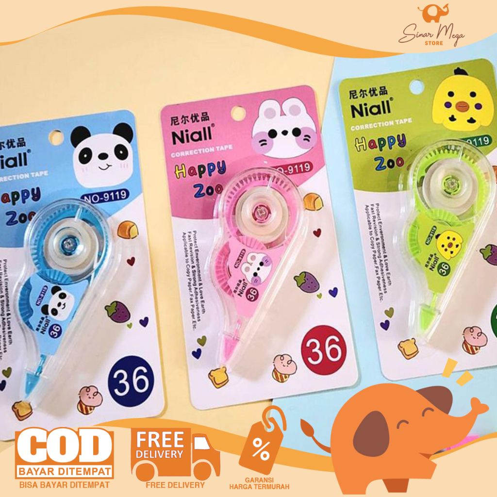 

Fancy Correction Tape Happy Zoo 9119 / Tip ex Pita Kertas Motif Lucu
