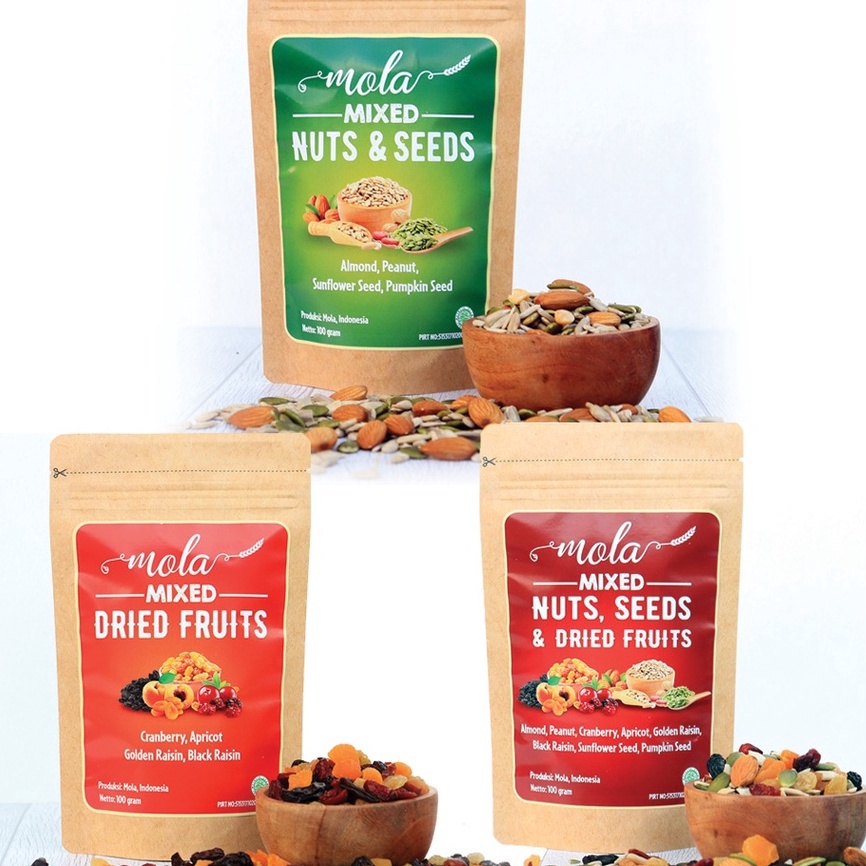 

Dijual Murah Mola Mixed Nuts & Seeds, Mixed Dried Fruits, Mixed Nuts Seeds & Dried Fruits Cemilan Enak dan Sehat