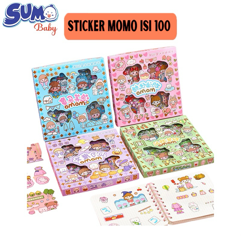

SumoBaby Stiker 100 Lembar Momo Sticker Waterproof Anti Air Kartun Lucu Korea DIY Dapat Box