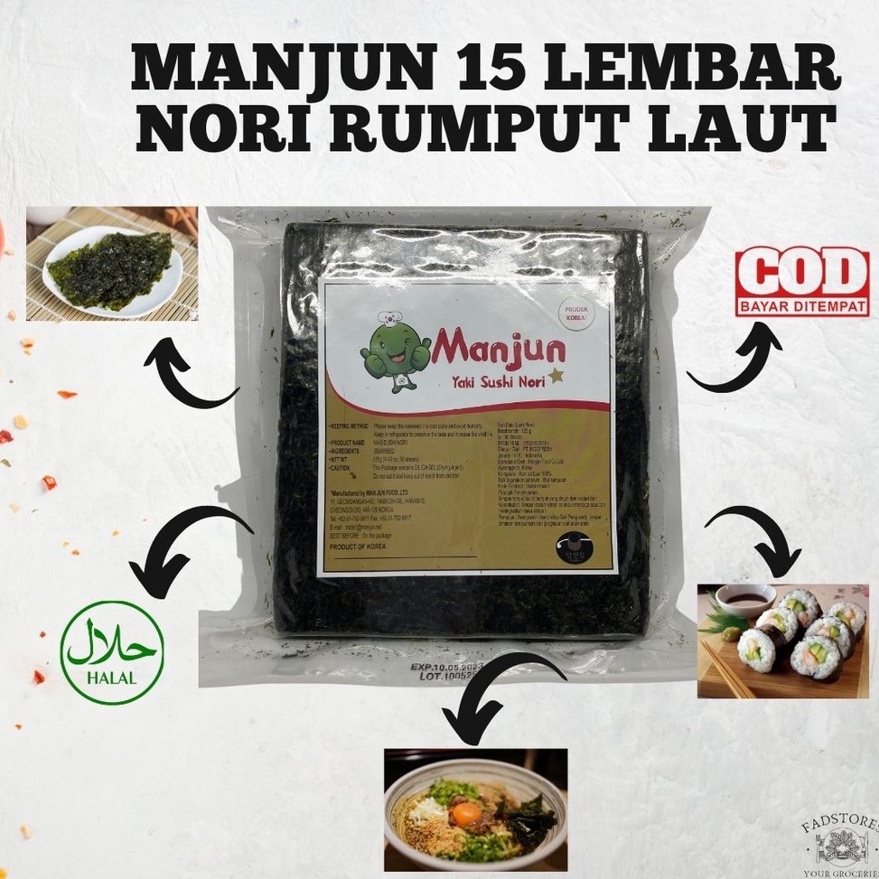 

[KKY] Nori Rumput Laut Manjun 15 Lembar - Nori Sushi Halal Bst Terlaris ￣▽