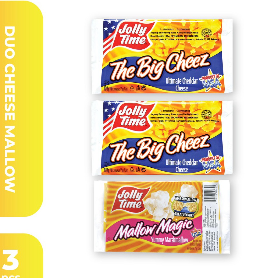 

Pasti Murah Jolly Time - Paket Duo Cheez Mallow (2TBC, 1MM) - Mircowave Popcorn