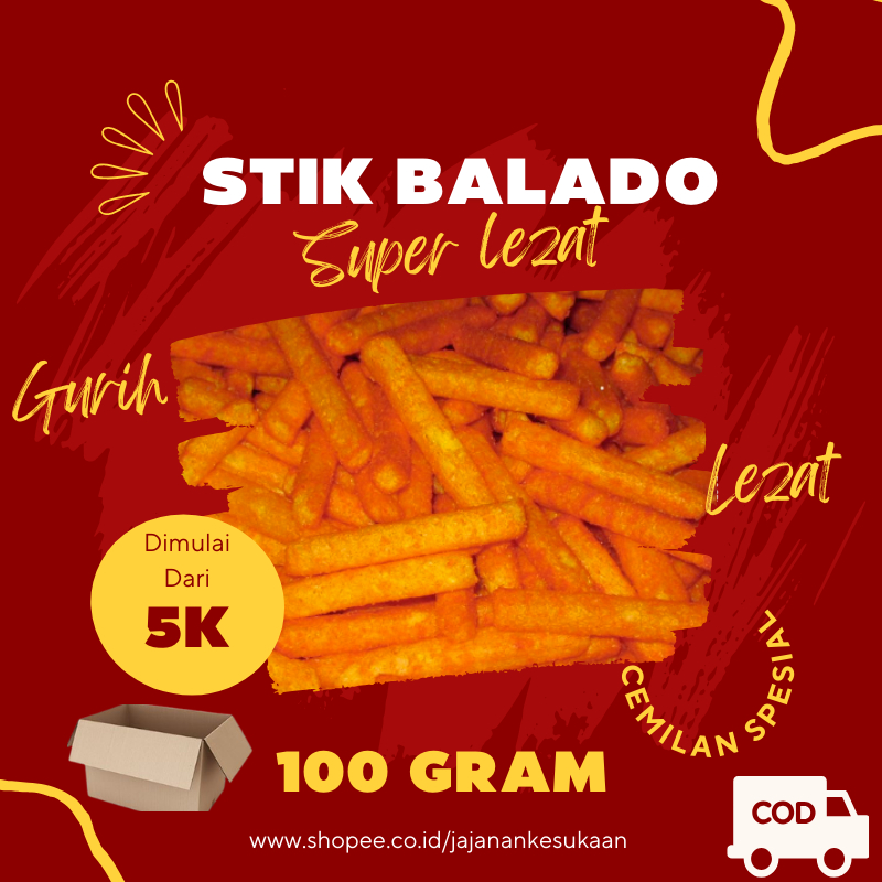 

Jajanan Kesukaan Stik Stick Balado Pedas Snack Kiloan Isi 125 GRAM Makanan Ringan Murah Gurih COD Gratis Packing Dus