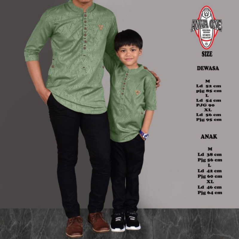 Couple Baju koko Kurta Embos Original Anwa One Hijau Sage Style Agewons
