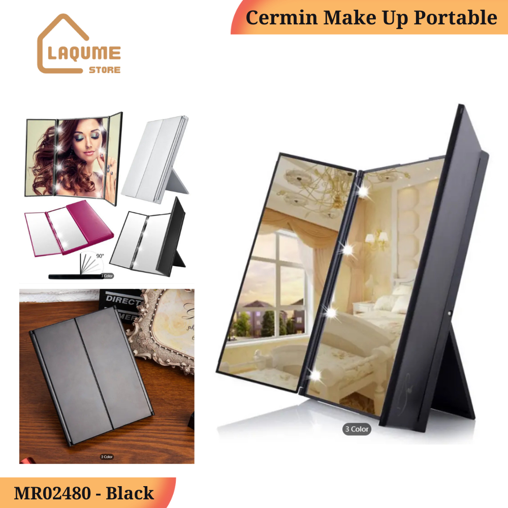 Cermin Lipat Make Up Portable Foldable Mirror + LED Light - Kaca Cermin Rias Lipat Portabel Lengkap 