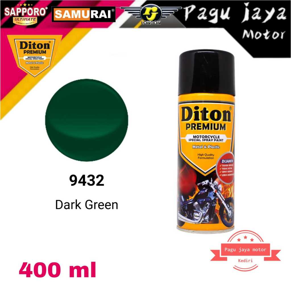 DITON PREMIUM 9432 DARK GREEN HIJAU TUA 400ML CAT SEMPROT SPRAY PAINT PILOX PILOK