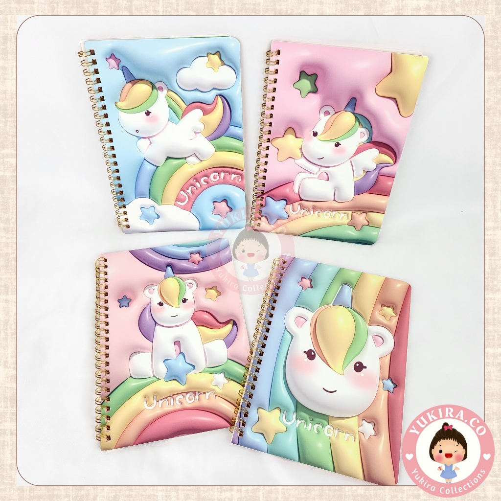 Yukira.co 3D PRINT UNICORN BUKU RING / BUKU TULIS RING A5 / BUKU RING UNICORN CUTE LUCU