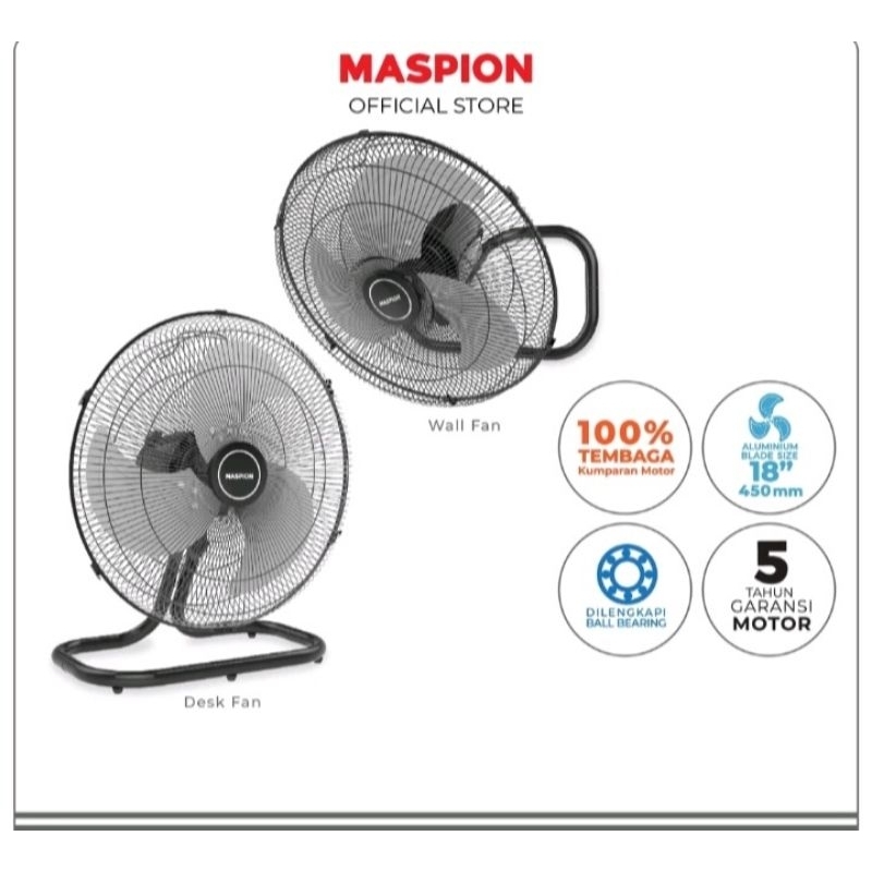 Maspion PW-450 D Kipas Angin 18 inch/Maspion MSP PW-450 Power Desk + Wall Fan / Kipas Angin Meja, Di