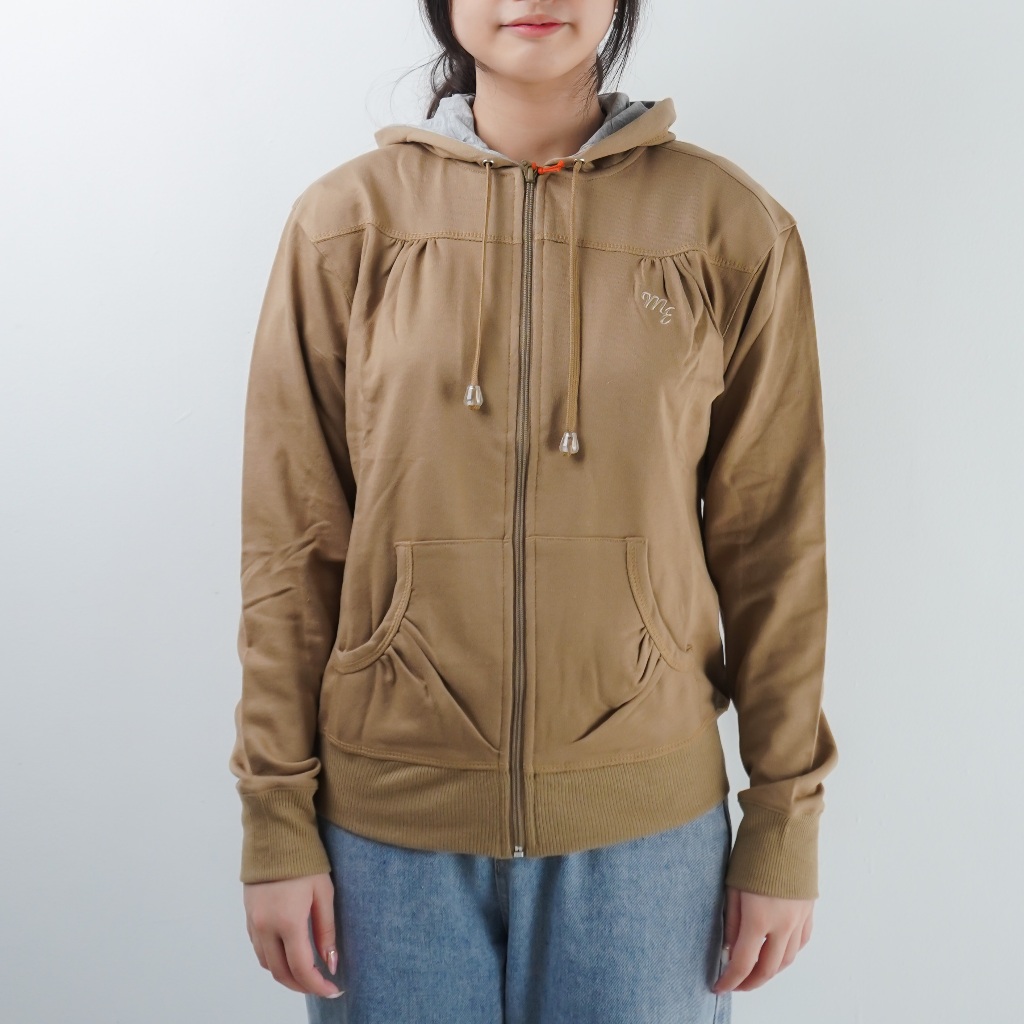 MUSTEVANS JAKET JUMPER HOODIE SWEATER KATUN POLOS WANITA - KHAKI