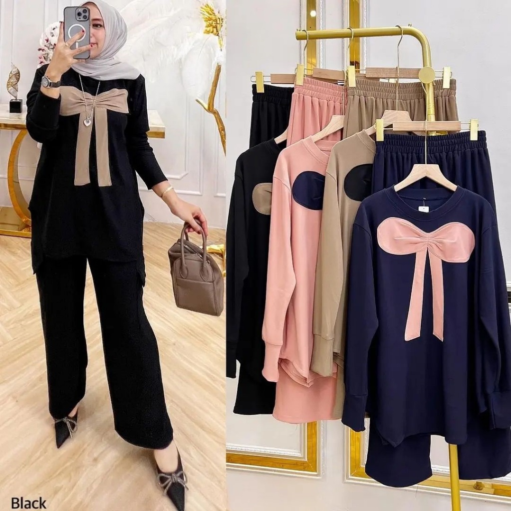 Rib Knit CHALISTA SET Crop Top And Premium Rib Knit Pants | Setelan Wanita Muah Berkualitas | Setela