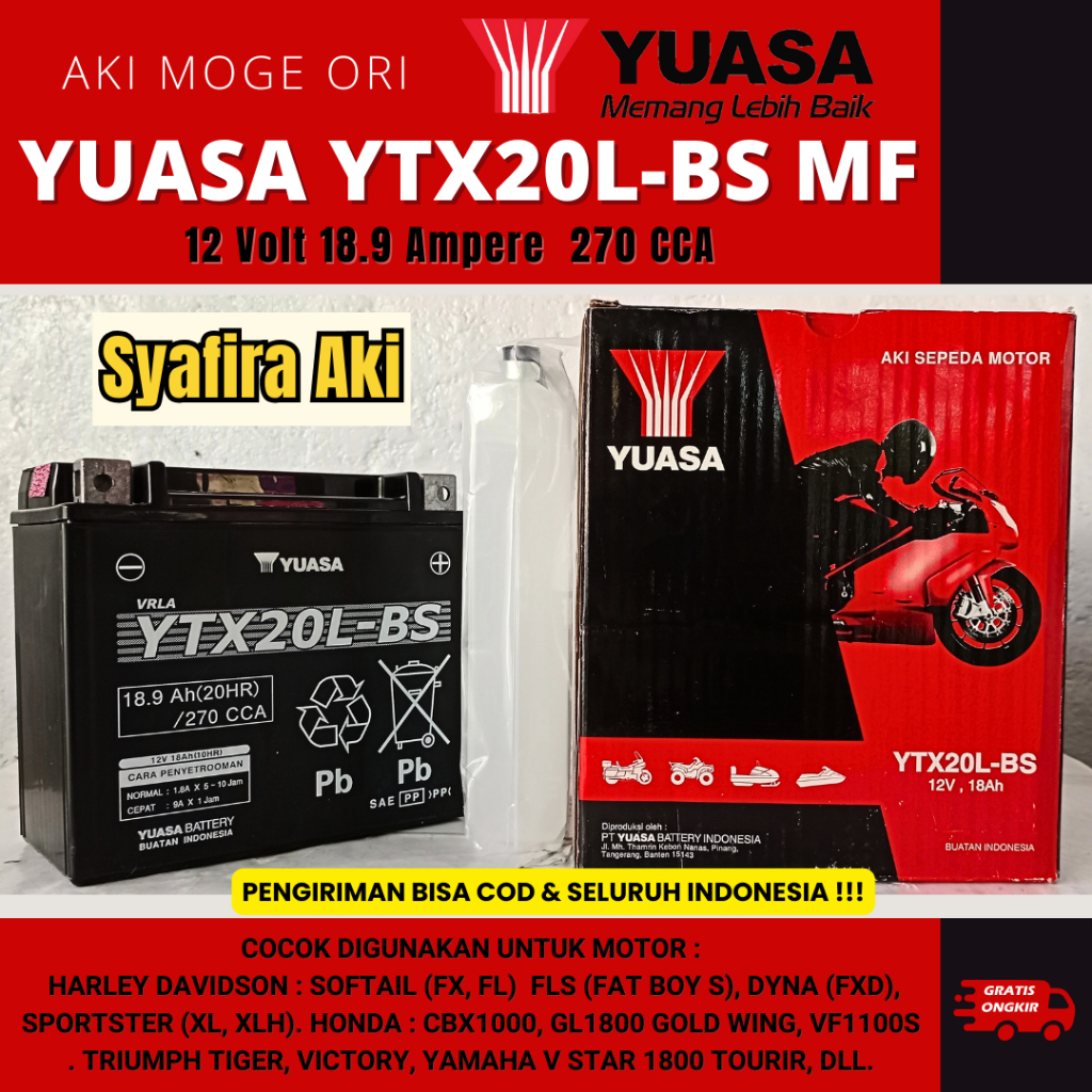 Aki Motor Yuasa YTX20L BS MF Accu kering 12v 18.9Ah Original Yuasa