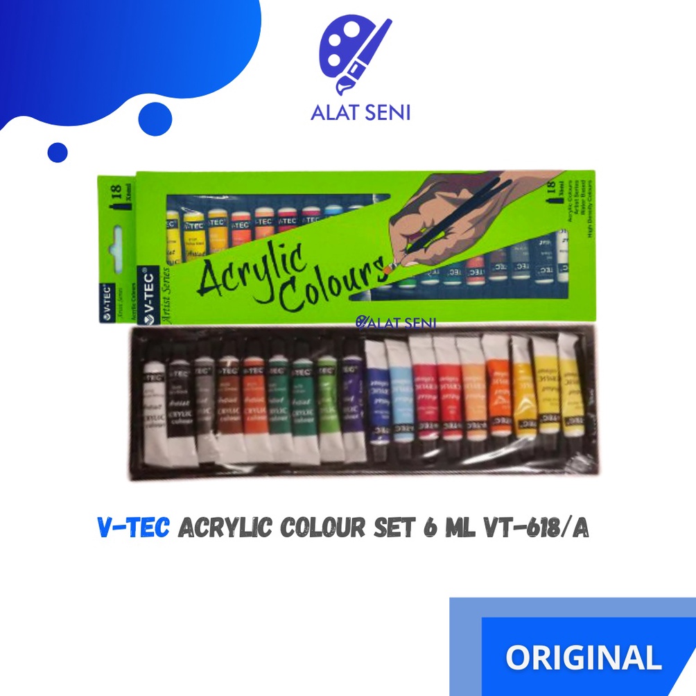 

Cat Akrilik / V-TEC ACRYLIC COLOURS 6 ML SET 18 / V-TEC CAT AKRILIK 18 WARNA / PAKET CAT AKRILIK Baru