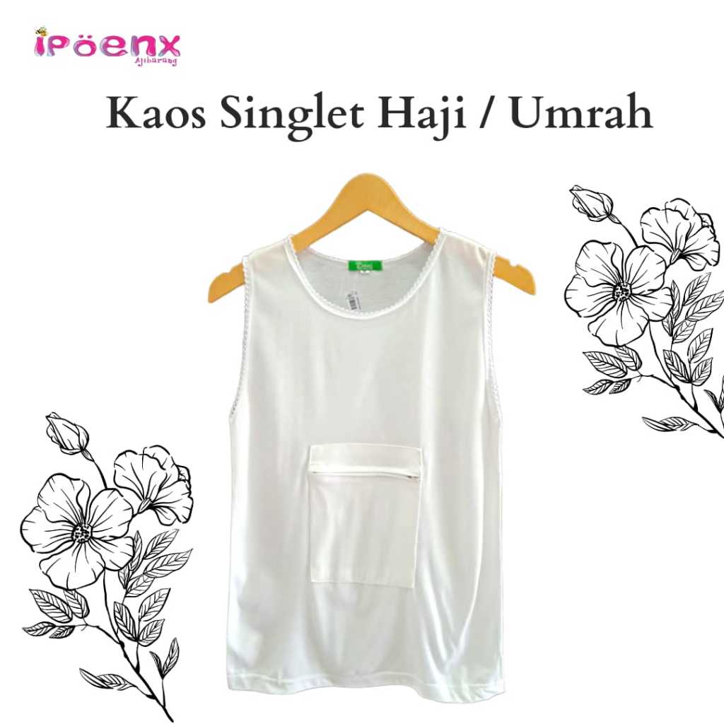 KAOS HAJI SINGLET HAJI / UMRAH PUTIH | KAOS TANPA LENGAN PUTIH | KAOS RESLETING DEPAN