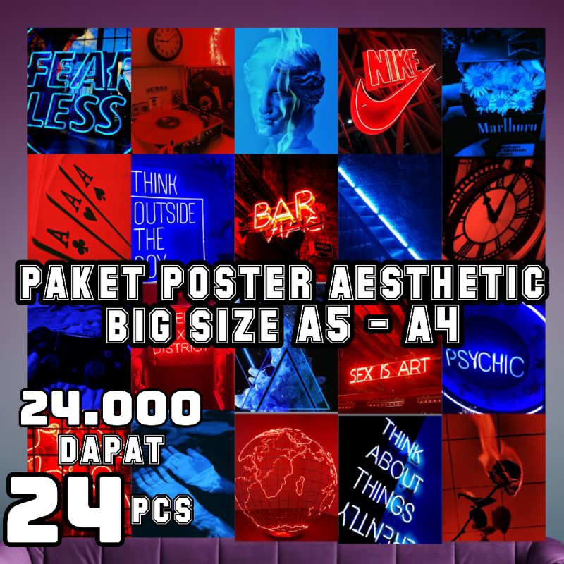 Poster dinding aesthetic paket 24pc A5 & A4 random & custom black&white poster retro vintage