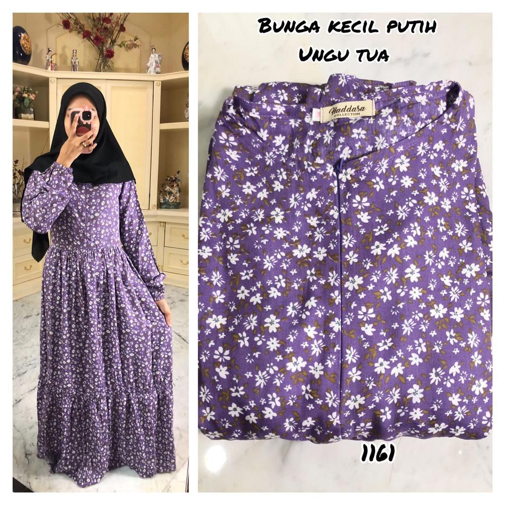GAMIS RAYON MOTIF BUNGA KECIL PUTIH (UNGU TUA)