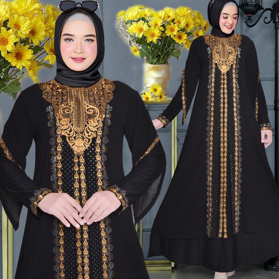 Sale (COD)Gamis Abaya Turkey Ratu WARNA Jersey Mix Ceruti Bordir Mote Swarosky Model Terbaru
