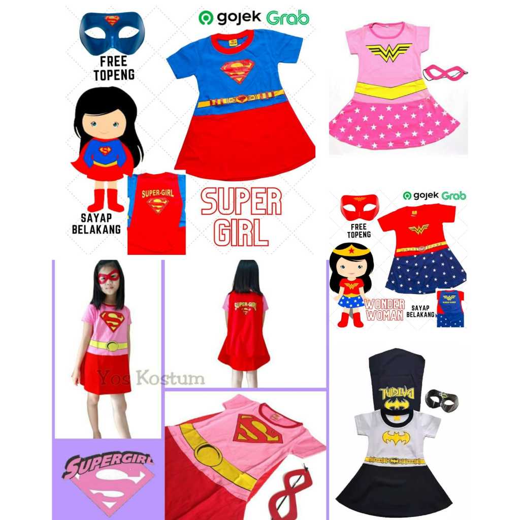 Kostum dress anak perempuan supergirl batman girl spiderman cewek