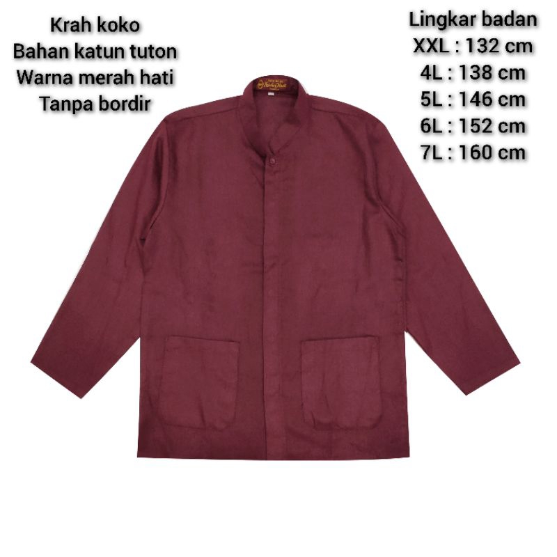 Koko pria lengan panjang jumbo big size warna merah hati / marun bahan katun  M L XL jumbo  XXL 4L 5