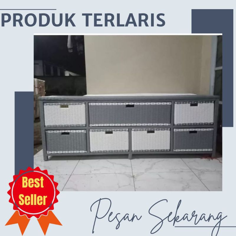 (Ready stok) Meja tv 55 inc minimalis modern Lemari Rotan sintetis laci 8 panjang bebas pilih warna