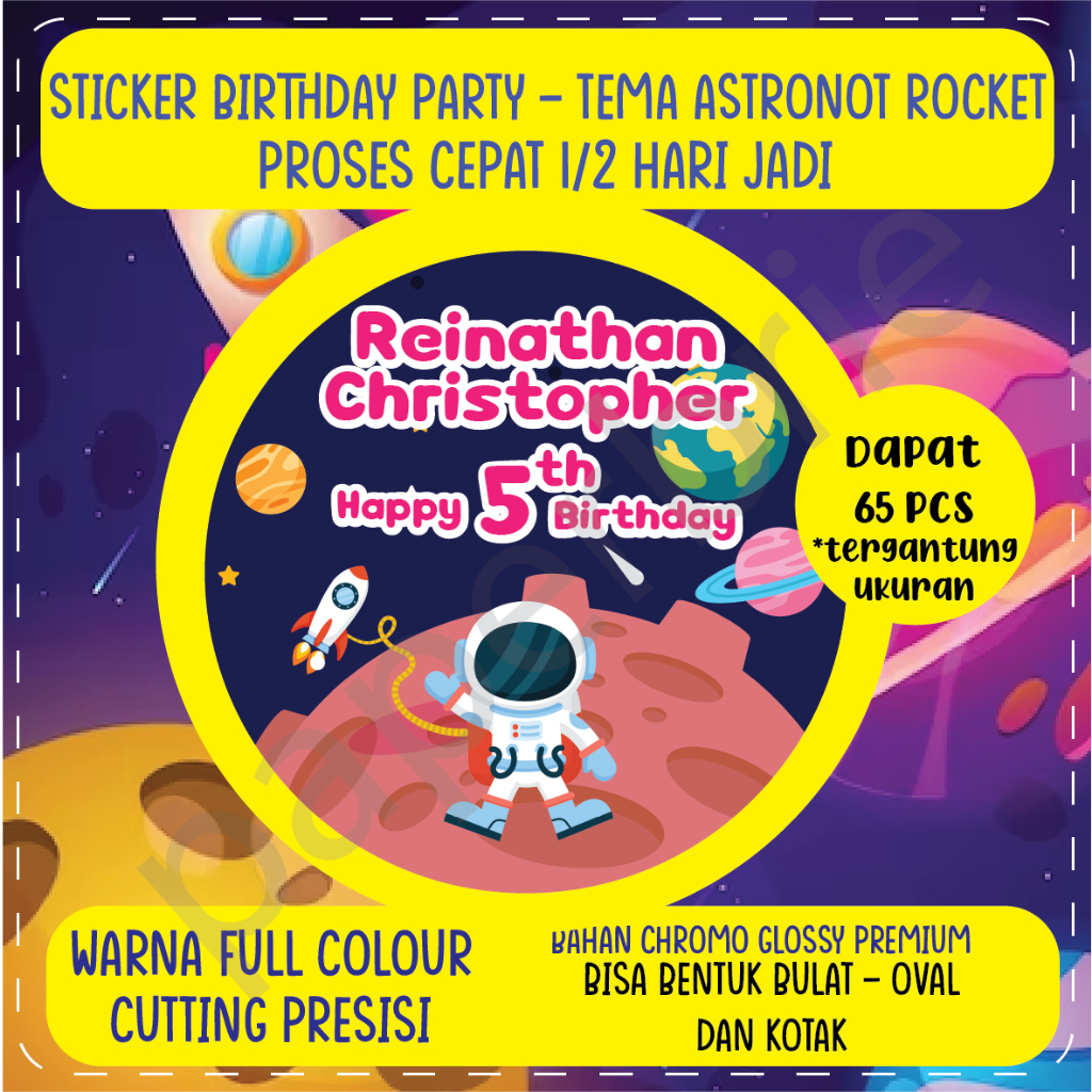 

Label Stiker Astronot Rocket Custom - Sticker Ulang Tahun, Hampers, Souvenir, Birthday Party