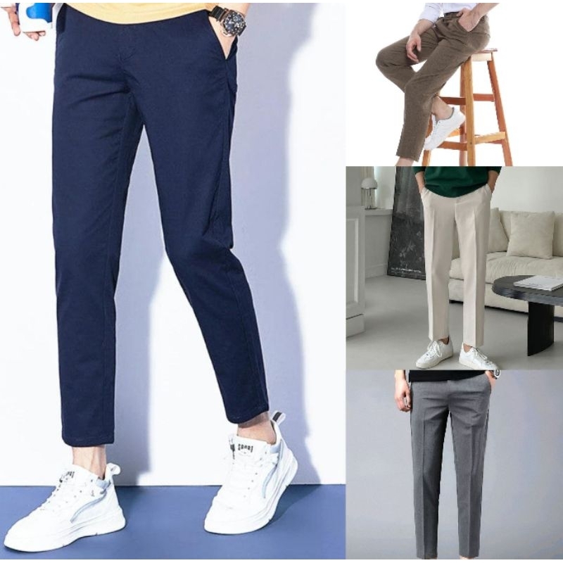 Celana Bahan Formal Semi Wool Celana Panjang Pria Slimfit Ankle Pants polos