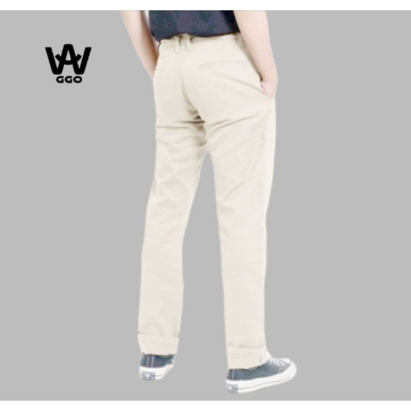 Waggo - Celana Chino Standar Cream Reguler Straight Panjang Pria Celana Chinos