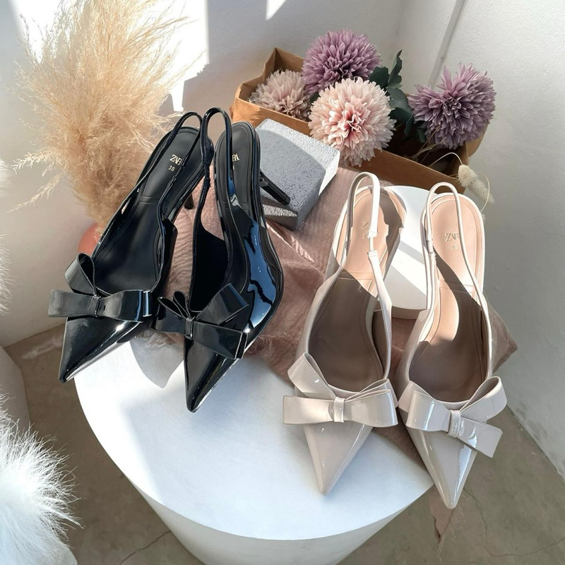 Ribbon high heels slingback 6cm by Zara import high quality fashion shoes sepatu wanita hak tinggi k