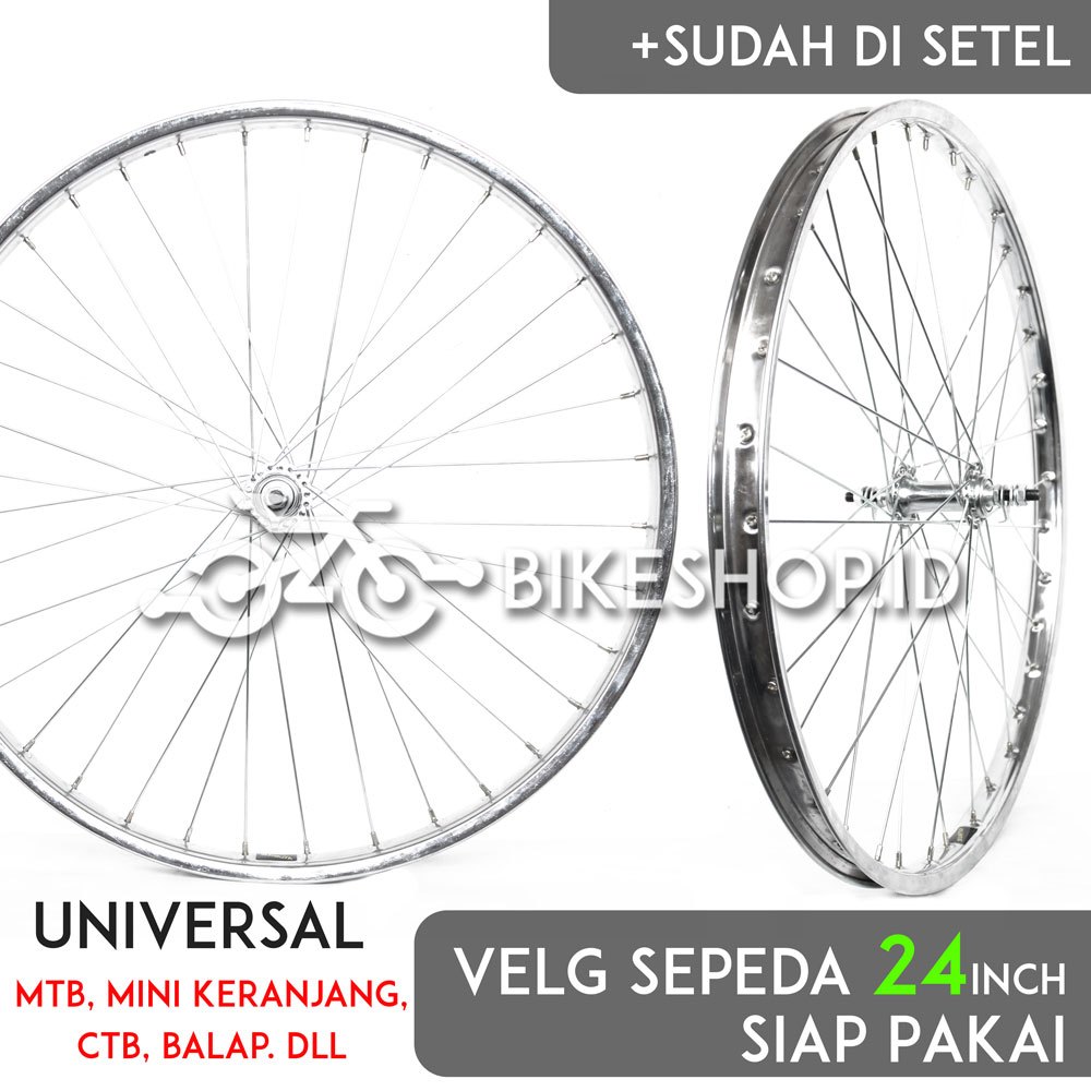 Wheelset Velg Sepeda Uk 24 Besi Chrome CP Depan / Belakang Rims Roda Siap Jadi | High Quality