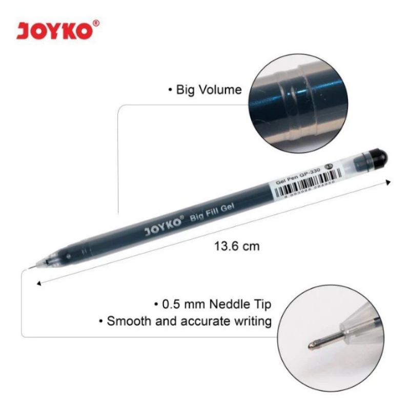 

(12 pcs) Gel Pen Pulpen Pena Joyko GP-330 Big Fill Gel 0.5 mm