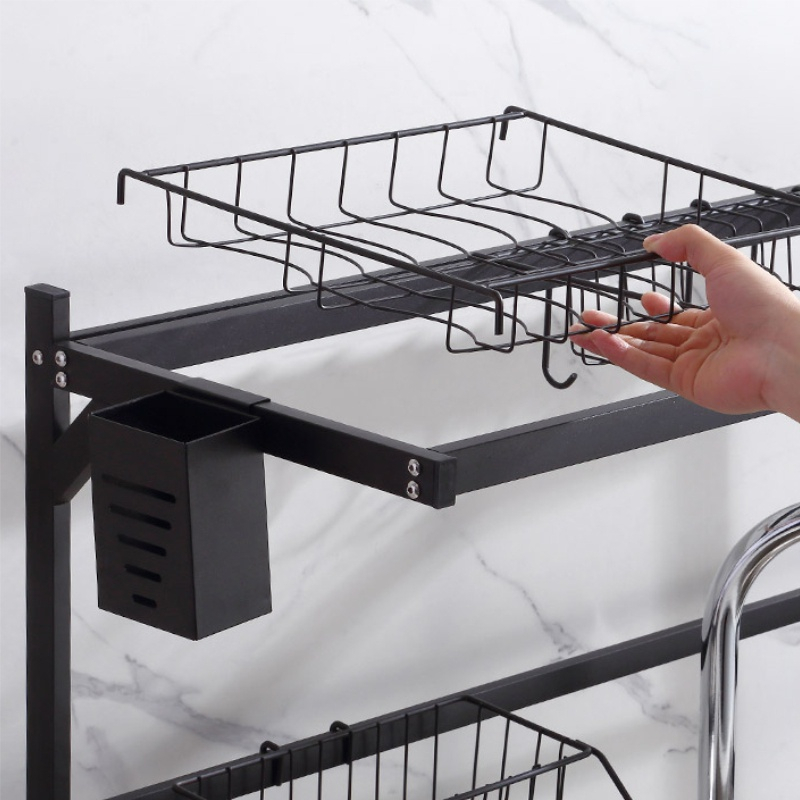 Rak Piring Wastafel 2 Susun Hitam Anti Karat Serbaguna