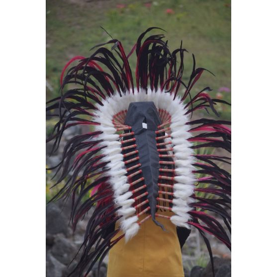 Terlaris TOPI INDIAN - INDIAN HEADDRESS MEDIUM AYAM BILABONG MERAH FUR PUTIH
