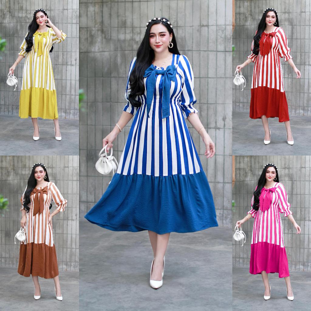 Baju Dress Daster Longdress Homedress Isabella Korea Terusan Lengan Panjang Smock Ruffle Smok Kerut 