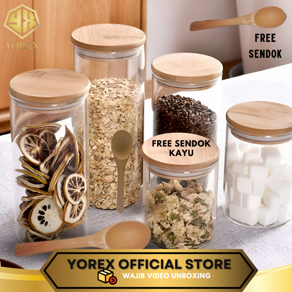 Toples kaca Bulat Tempat Penyimpanan Kue Kering Transparan Toples Bumbu Toples Lebaran Toples Kue