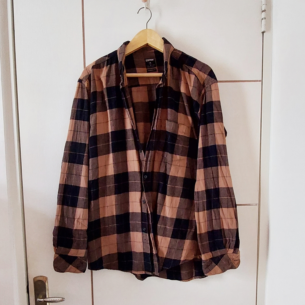 Scotch Kemeja Flanel Unisex Pria Wanita Lengan Panjang Motif Kotak
