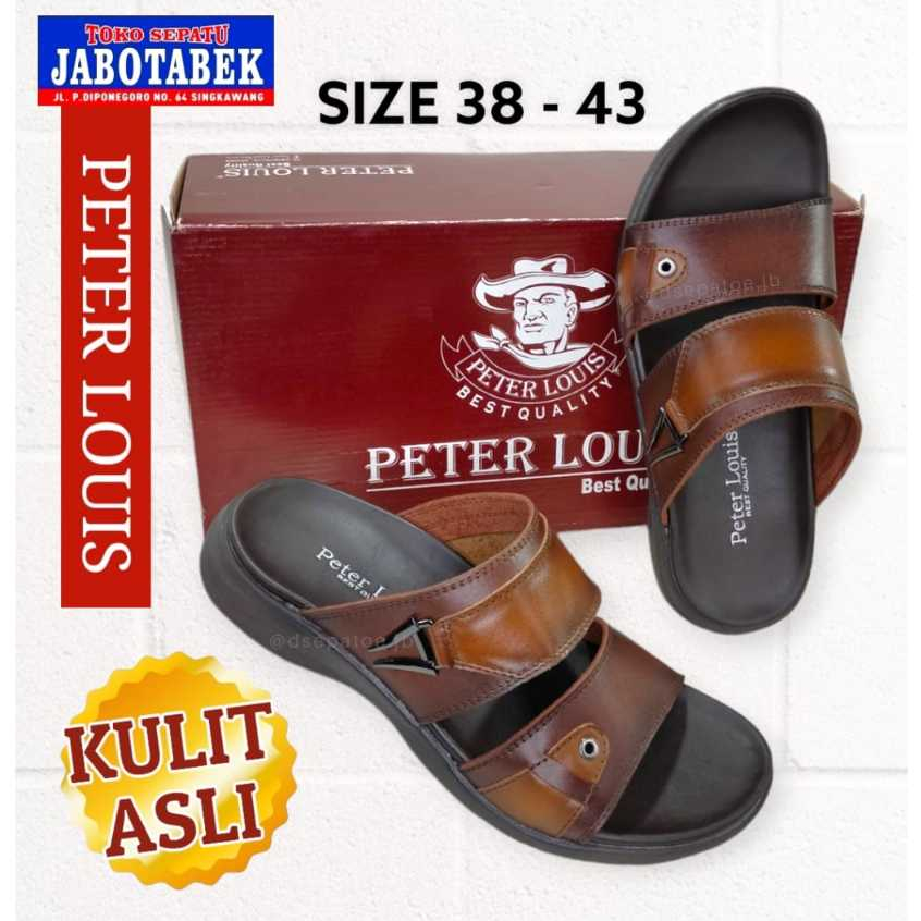 [COD] SANDAL PRIA KULIT ASLI WARNA COKLAT TAN PETER LOUIS SIZE 38 39 40 41 42 43 / SANDAL SELOP KOKO