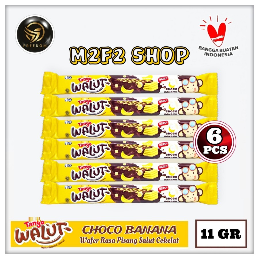 

Tango Wafer Walut Choco Banana | Pisang Salut Cokelat Sachet - 11 gr (Kemasan 6 Pcs)